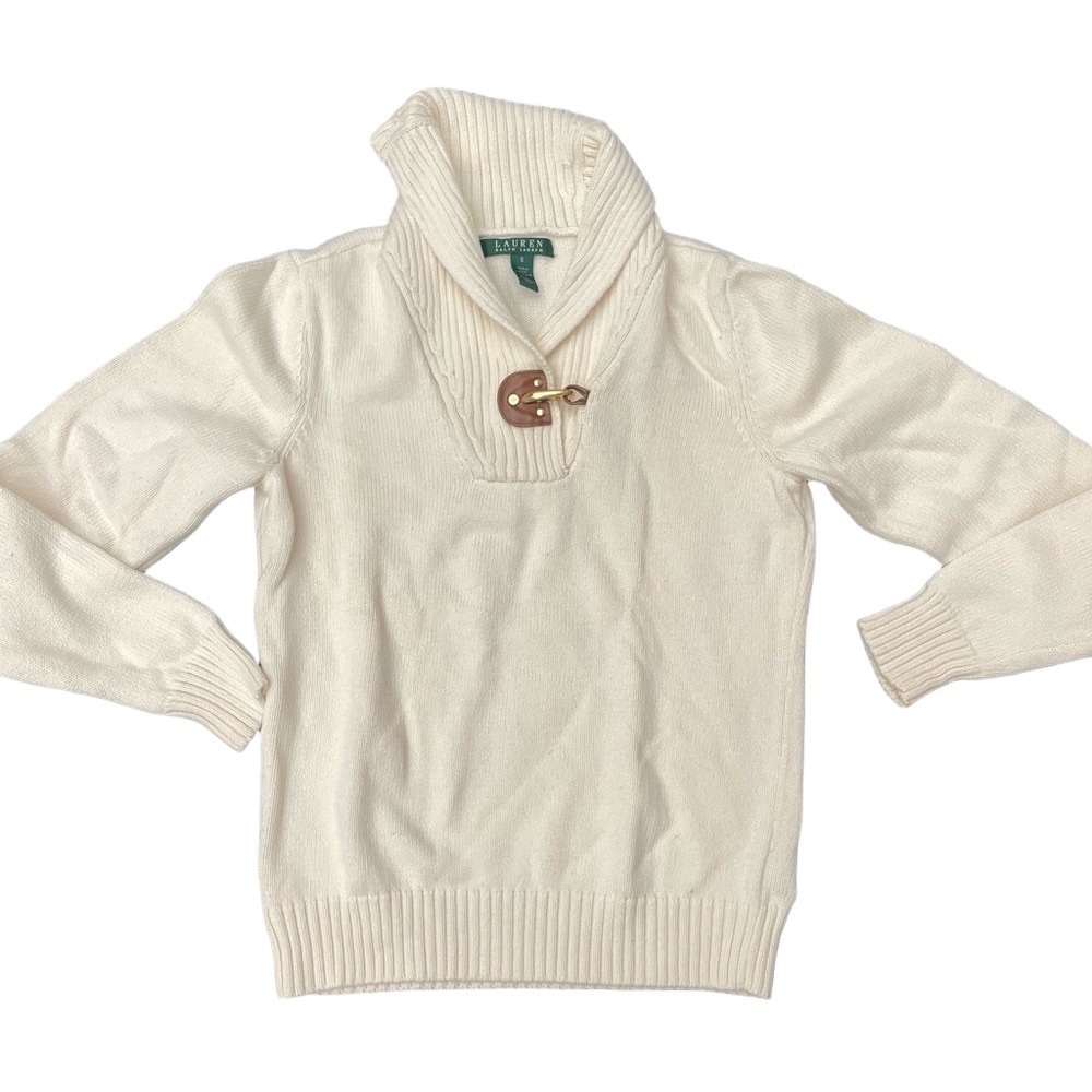 Ralph Lauren Ivory Pullover with Toggle Detail Shawl Neck Sweater